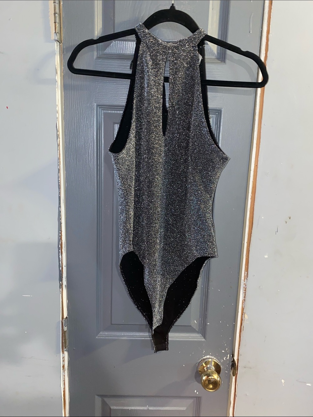 Divided Silver Glitter Halter Bodysuit